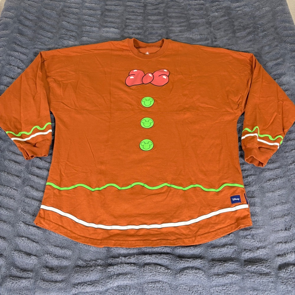 Disney Parks Spirit Jersey XL Happy Holidays Mickey Gingerbread Orange Shirt